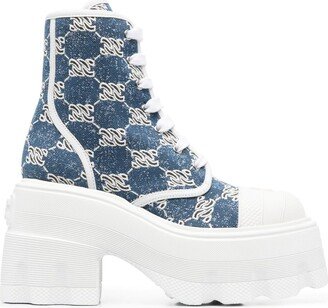 Monogram-Pattern Lace-Up Boots