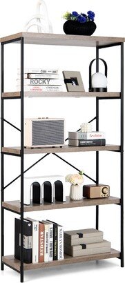 5-Tier Rustic Industrial Bookshelf Wood Display Storage Rack - See Details