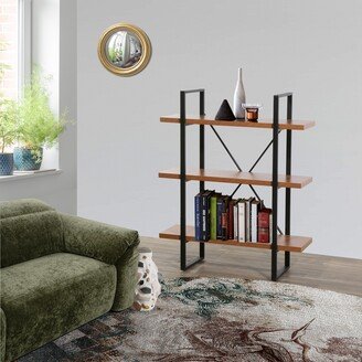 Davee Furniture Matia Adjustable JD Walnut Wood and Metal Display and Steel Etagere Bookcase - 43'' x 35'' x 12.52''