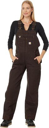 Quilt-Lined Washed Duck Bib Overalls (Dark Brown) Women's Overalls One Piece