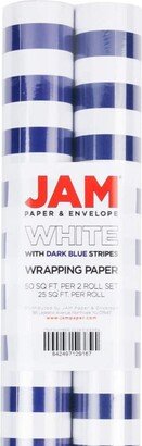 Jam Paper Gift Wrap 50 Square Feet Striped Wrapping Paper Rolls, Pack of 2