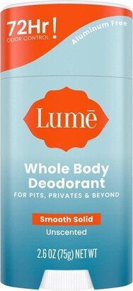 Lume Whole Body Smooth Solid Deodorant Stick - Unscented - 2.6oz