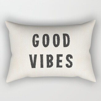 Distressed Ink Effect Good Vibes | Black on Off White Rectangular Pillow