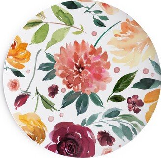 Salad Plates: Orange Burgandy Floral Salad Plate, Multicolor