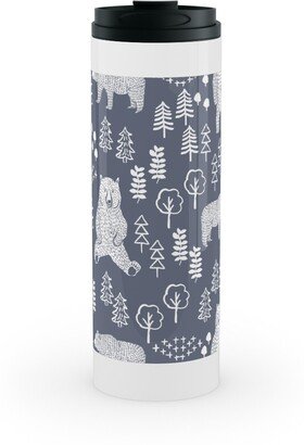 Travel Mugs: Woodland Bear Stainless Mug, White, 16Oz, Gray