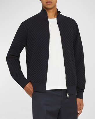 Men's Basketweave Stitch Full-Zip Sweater