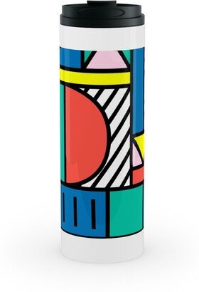 Travel Mugs: Memphis Color Block Stainless Mug, White, 16Oz, Multicolor