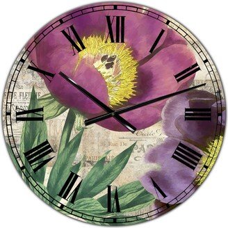 Designart Purple Peonies Oversized Cottage Wall Clock - 36