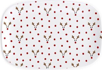 Serving Platters: Polkadot Rudolph Serving Platter, Red