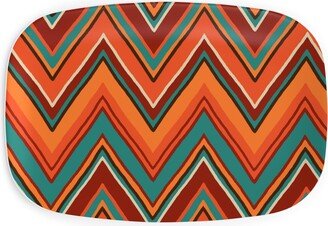 Serving Platters: Chevron - Orange And Teal Serving Platter, Orange