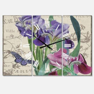 Designart Vintage-Inspired Flowers Iii Oversized Cottage 3 Panels Wall Clock - 38