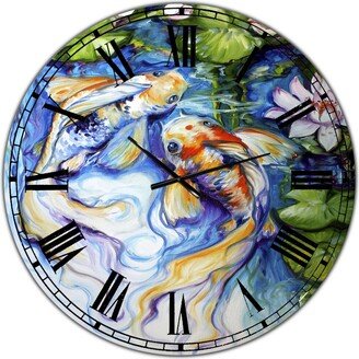 Designart Koi Koi and Lily Large Nautical & Coastal Wall Clock - 36 x 36