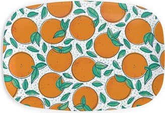 Serving Platters: Oranges With Leaves On White Serving Platter, Orange