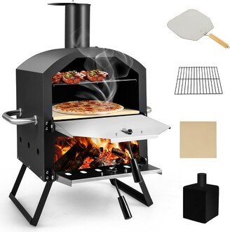 2-Layer Pizza Oven Wood Fired Pizza Grill Outside Pizza Maker with Waterproof Cover