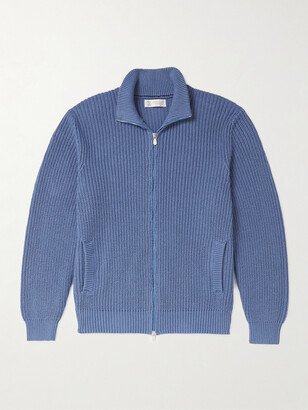 Ribbed Cotton Zip-Up Cardigan-AA