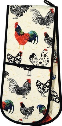 Ulster Weavers Rooster Double Oven Gloves Off White, Blue and Red