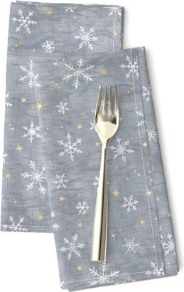 Snowflakes Dinner Napkins | Set Of 2 - Snow & Stars in Gray By Forest&sea Winter Christmas Block Printed Cloth Spoonflower