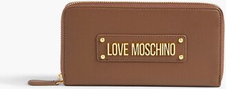 Pompom-embellished faux leather wallet