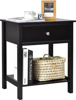 Nightstand with Drawer Storage Shelf Wooden Bedside Sofa Side Table Black