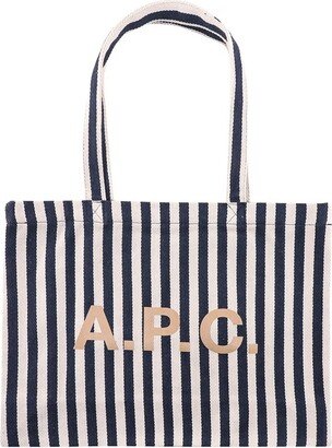 Diane Logo Printed Striped Top Handle Bag