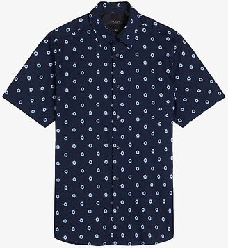 Mens Navy Kymsho Floral-print Slim-fit Stretch-cotton Shirt