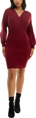 Rosie Harlow Juniors' Long-Sleeve Ribbed Faux-Wrap Sweater Dress