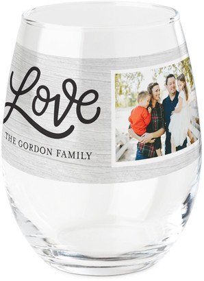 Stemless Wine Glasses: Love Script Printed Wine Glass, Printed Wine, Set Of 1, Brown