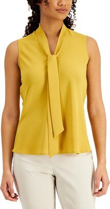 Petites Womens Tie Neck Office Blouse