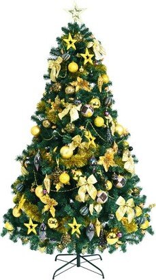 Tangkula Lush Artificial Christmas Tree 7.5ft Pre-Lit Xmas Hinged Tree W/ 250 Replaceable LED Lights