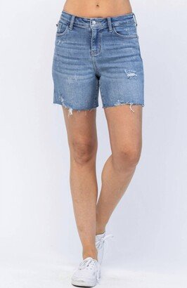 Judy Blue Hi-Waist Embroidered Pocket Cut Off Shorts In Blue