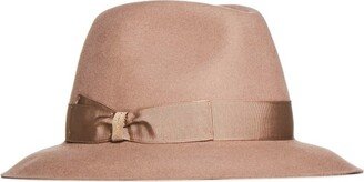 Ribbon-Trimmed Wide-Brim Fedora Hat-AA