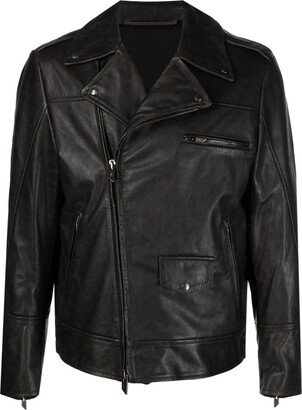 Notch-Collar Biker Leather Jacket