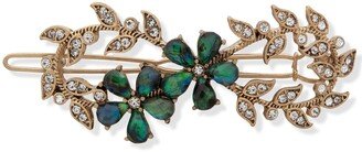 Gold-Tone Crystal & Stone Flower Sprig Hair Barrette - Turq/aqua