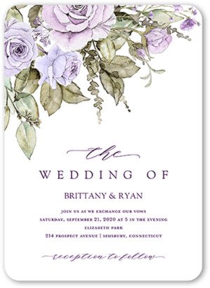 Wedding Invitations: Rose Bouquet Wedding Invitation, Purple, 5X7, Standard Smooth Cardstock, Rounded