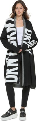 Women's Oversized Logo-Print Open-Front Cardigan - Black/ivory