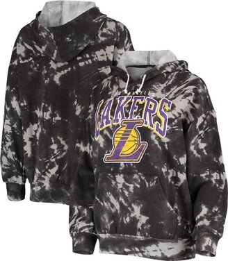 Women's Threads Black Los Angeles Lakers Burble Tie-Dye Tri-Blend Pullover Hoodie