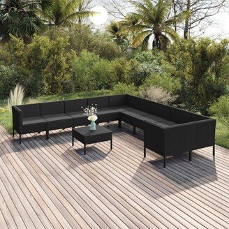 11 Piece Patio Lounge Set with Cushions Poly Rattan Black-AD