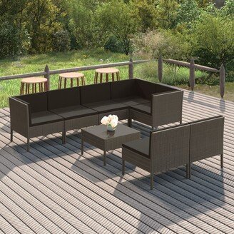 8 Piece Patio Lounge Set with Cushions Poly Rattan Gray-AH