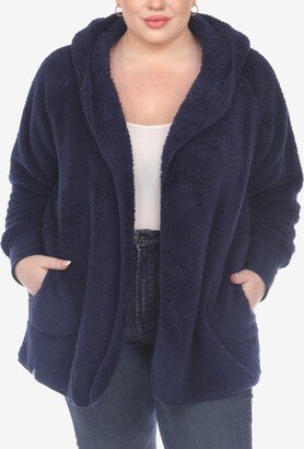 Plus Size Plush Hooded Cardigan Jacket with Pockets