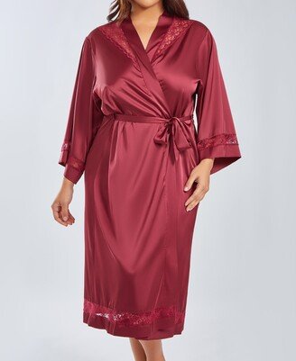 Plus Size Silky Long Robe with Lace Trims