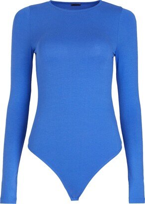 Viscose Crewneck Thong Bodysuit T-shirt Blue