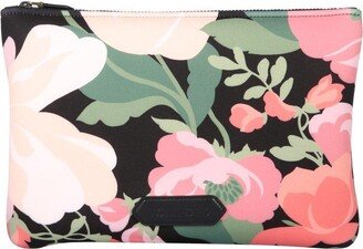 Floral Print Logo Patch Zipped Pouch