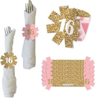 Big Dot of Happiness Sweet 16 - 16th Birthday Party Paper Napkin Holder - Napkin Rings - Set of 24