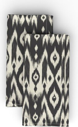 Cloth Napkins: Tribal Ikat - Black And Cream Cloth Napkin, Longleaf Sateen Grand, Black