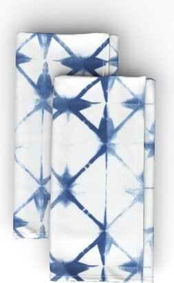 Cloth Napkins: Shibori Diamond - Blue On White Cloth Napkin, Longleaf Sateen Grand, Blue