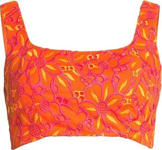 Buleria Cotton Floral-Embroiderd Crop Top