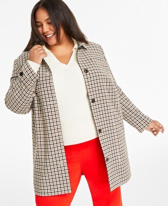 On 34th Plus Size Checked Car Coat, Created for Macy's