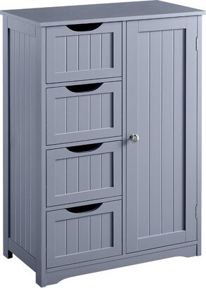 Wooden Bathroom Floor Cabinet with 4 Drawers and 1 Cupboard, Gray