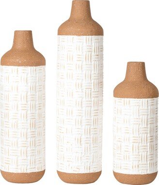 Boho - Farmhouse Decorative Table - Floor Vases, Set of 3 - White, Tan