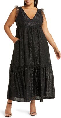 Chevron Metallic Tiered Maxi Dress